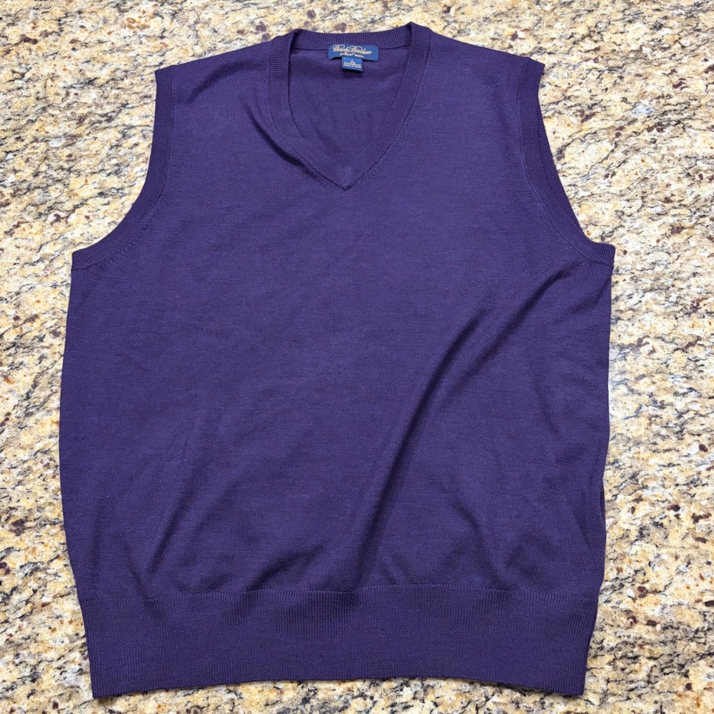 Brooks Brothers Saxxon Wool V-Neck Sweater Vest Mens Large Purple ws